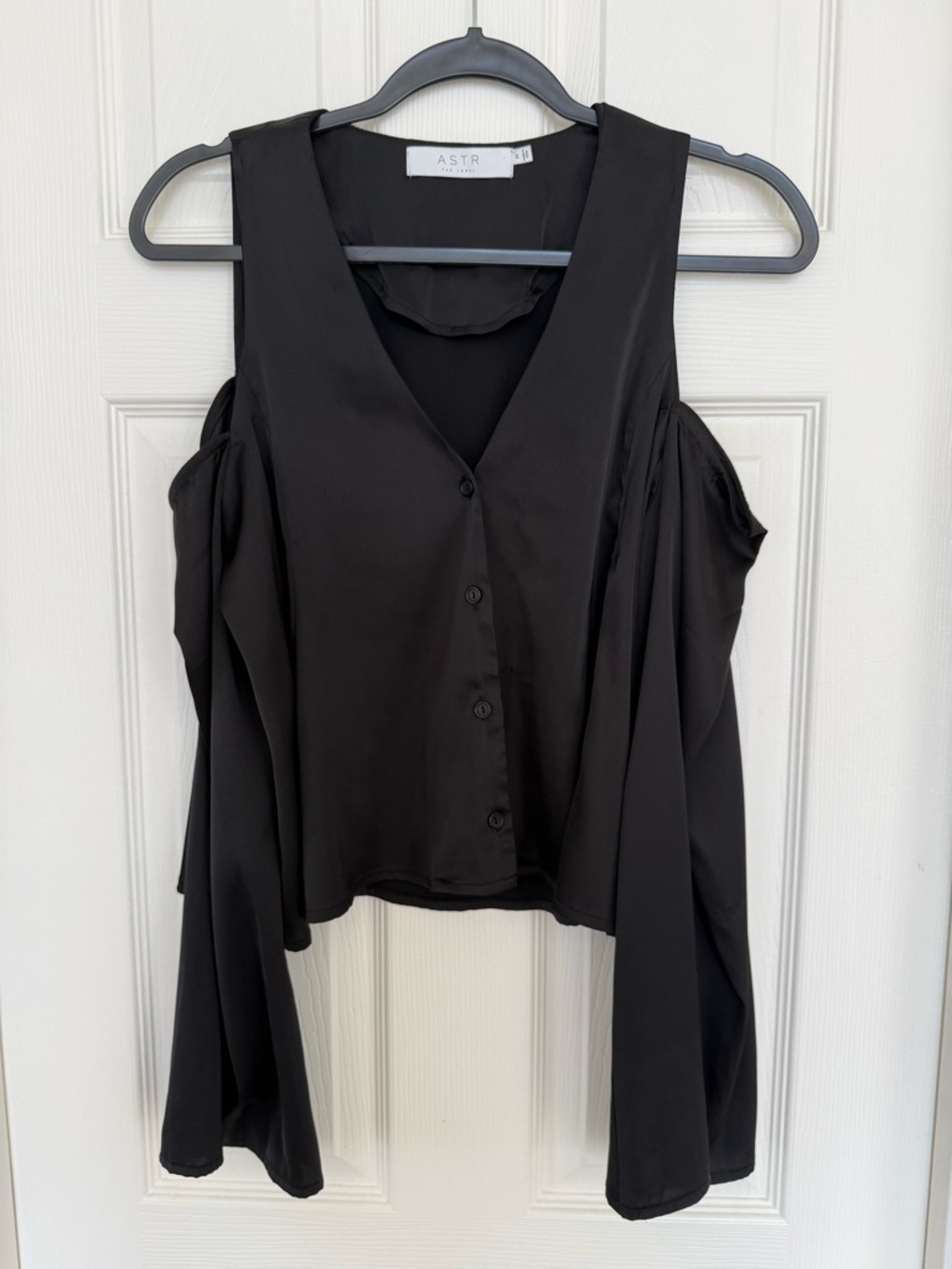 ASTR Black Cold-Shoulder Button Front Top